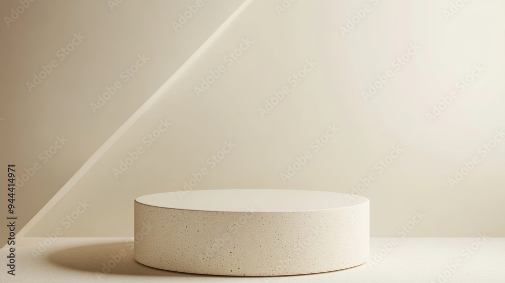 Round Beige Podium Set Against Off-White Background for Product Display Round Beige Podium Set Against Off-White Background for Product Display