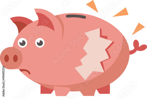 Cracked piggy bank symbolizing financial crisis, broken savings, and economic difficulties in vector design photo