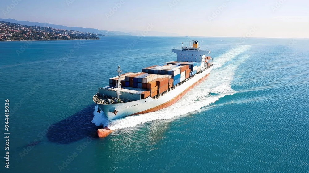 Fototapeta premium Maritime Transportation: Cargo Ship at Sea