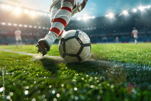 Football match in rainy weather. Football on a wet field