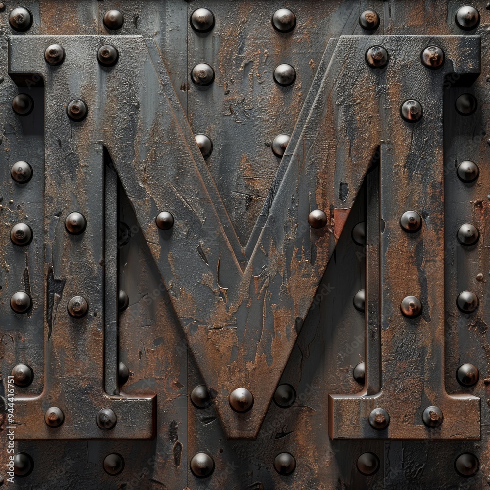 sharp photo of a 3D-rendered letter M in industrial metal type ...
