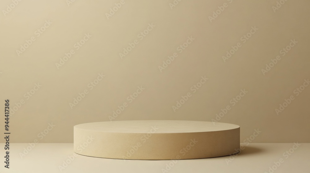 Round Beige Podium Set Against Off-White Background for Product Display or Presentation Round Beige Podium Set Against Off-White Background for Product Display or Presentation