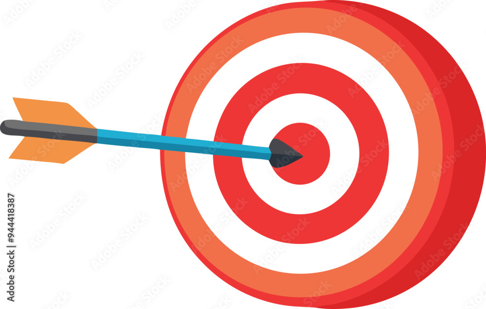 Red and white target with an arrow in the bullseye, symbolizing goal achievement, focus, and precision in vector design