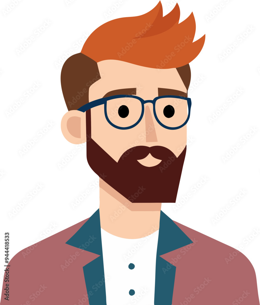 Bearded Man Vector Illustration Hipster with Glasses Portrait Red Hair Professional Business Bearded Man Vector Illustration Hipster with Glasses Portrait Red Hair Professional Business