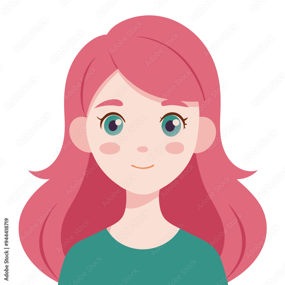 Cute Cartoon Girl with Pink Hair Smiling Vector Illustration Ideal for Children's Content and Designs Cute Cartoon Girl with Pink Hair Smiling Vector Illustration Ideal for Children's Content and Designs