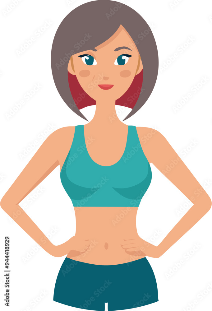 Fitness Woman Cartoon Character in Workout Outfit Standing Confident Healthy Lifestyle Vector Illustration Fitness Woman Cartoon Character in Workout Outfit Standing Confident Healthy Lifestyle Vector Illustration