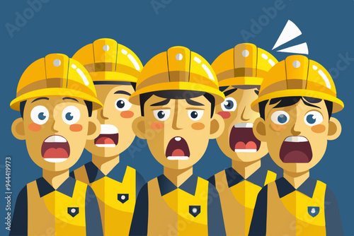 A series of animated miners in yellow helmets showing a range of emotions from determination to frustration, highlighting the challenges and dedication in mining professions
