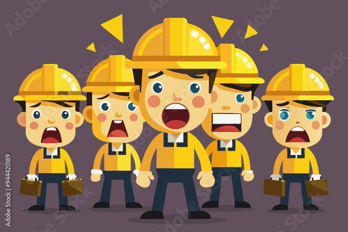 A series of animated miners in yellow helmets showing a range of emotions from determination to frustration, highlighting the challenges and dedication in mining professions
