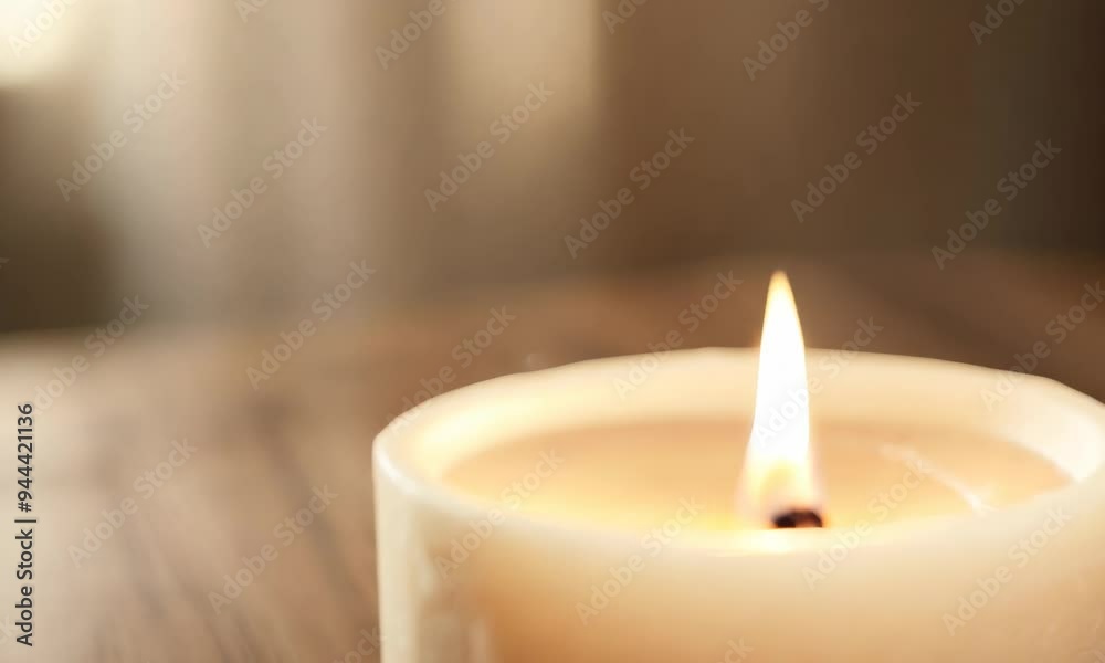 Lit candle in soft focus, warm light Lit candle in soft focus, warm light