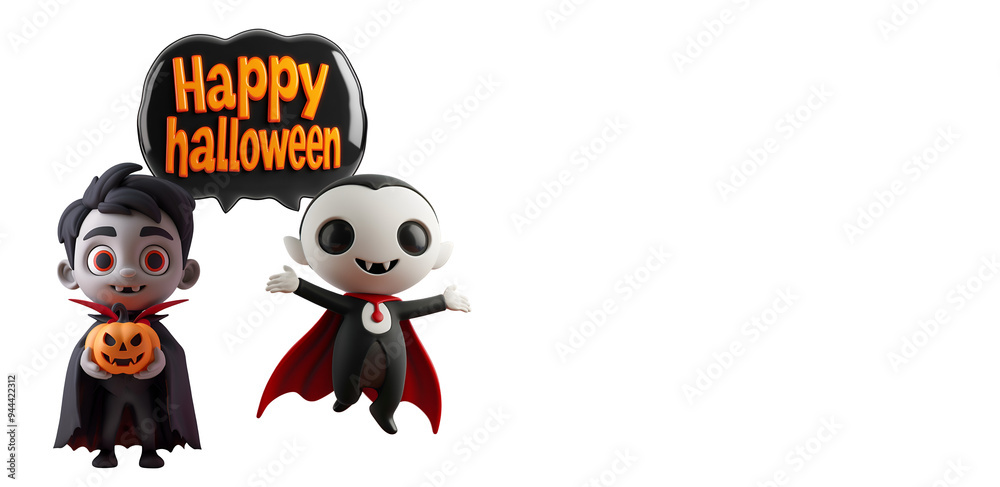 Happy Halloween Celebration with 3D Vampire: Cartoon Banner with Vampire and Text Copy Space, Isolated on Transparent Background, PNG Happy Halloween Celebration with 3D Vampire: Cartoon Banner with Vampire and Text Copy Space, Isolated on Transparent Background, PNG
