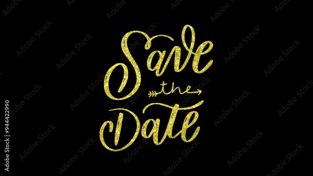 Save the date wedding invitation motion graphic with alpha channel transparent background. Golden text vector calligraphy vector animation