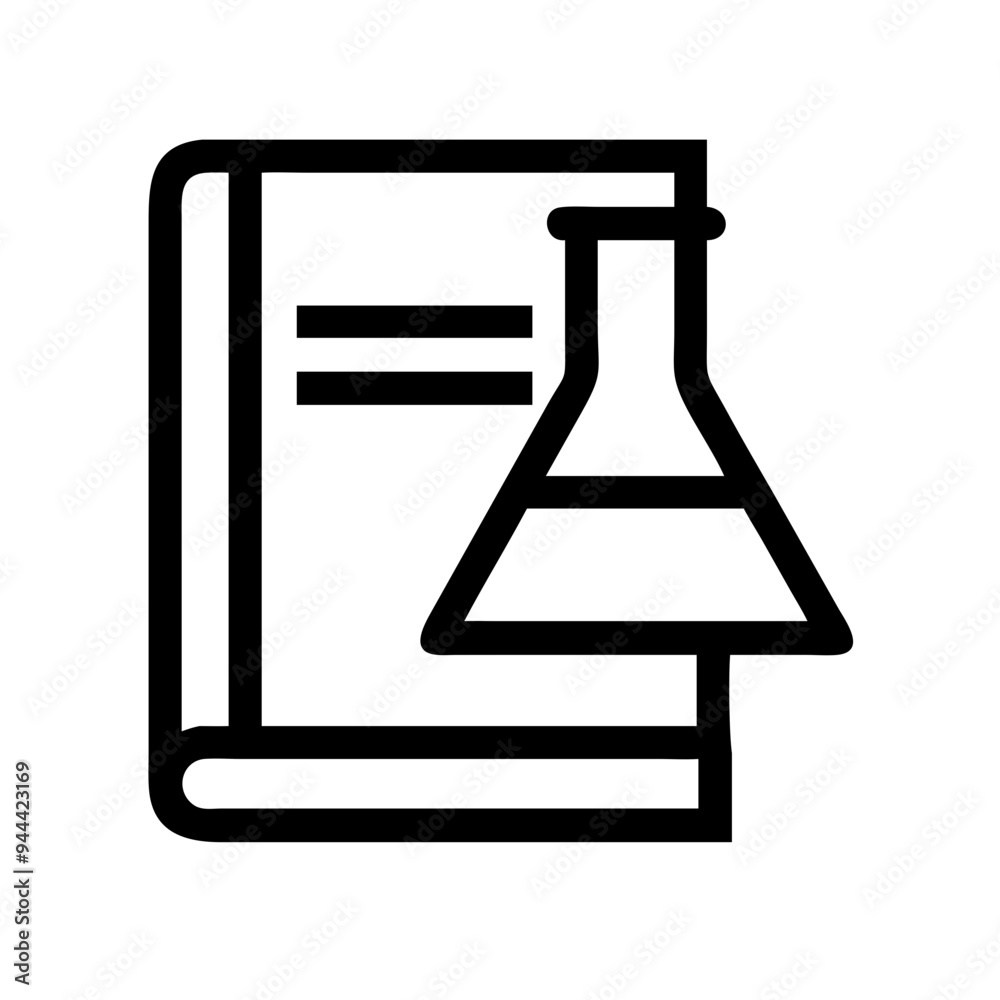 Black and White Line Art Icon of a Book and Beaker
Black and White Line Art Icon of a Book and Beaker