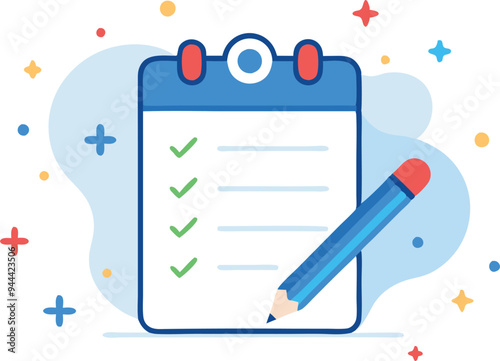 Clipboard with a checklist and pencil, symbolizing organization, planning, and productivity in a vector design