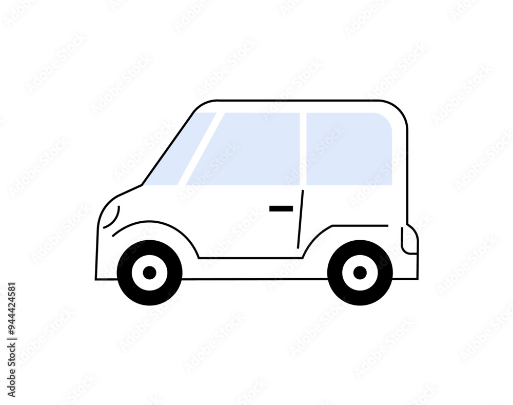 Simplified car illustration with black outline and blue windows on a white background. Ideal for transportation, vehicle design, automotive industry, or app interface concepts. Simplified car illustration with black outline and blue windows on a white background. Ideal for transportation, vehicle design, automotive industry, or app interface concepts.