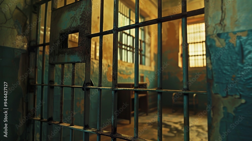 looking through the iron bars to see the detention room of the police station looking through the iron bars to see the detention room of the police station