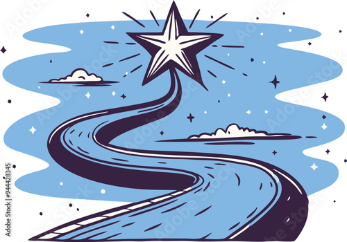 Stylized path leading to a shining star, symbolizing ambition, success, and the journey toward achievement in a conceptual and artistic illustration.