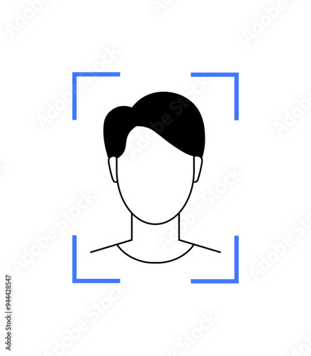 Black and blue icon representing facial recognition or biometric identification technology. Ideal for security systems, identity verification, mobile technology, and surveillance applications.