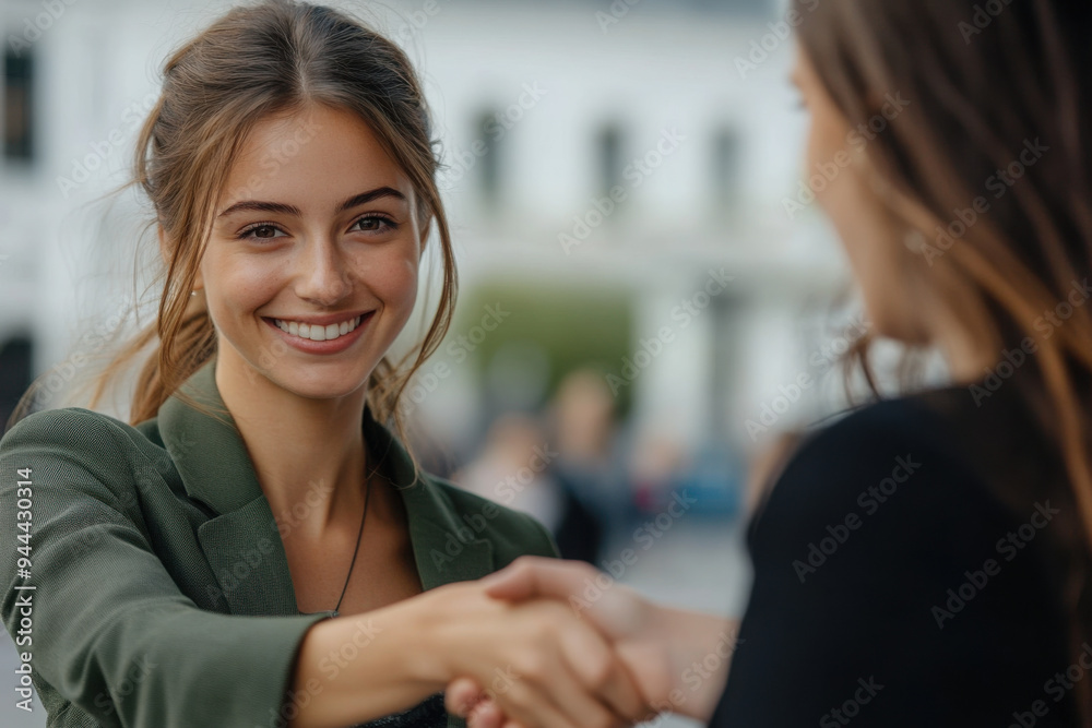 Business colleagues are celebrating a successful deal with a handshake in an outdoor urban setting, symbolizing teamwork and professional success. Business colleagues are celebrating a successful deal with a handshake in an outdoor urban setting, symbolizing teamwork and professional success.
