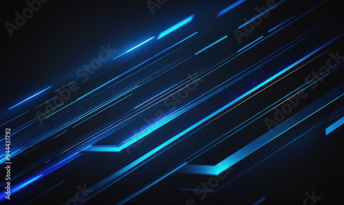 Blue lines of light streak across a dark background, creating a futuristic, abstract design photo