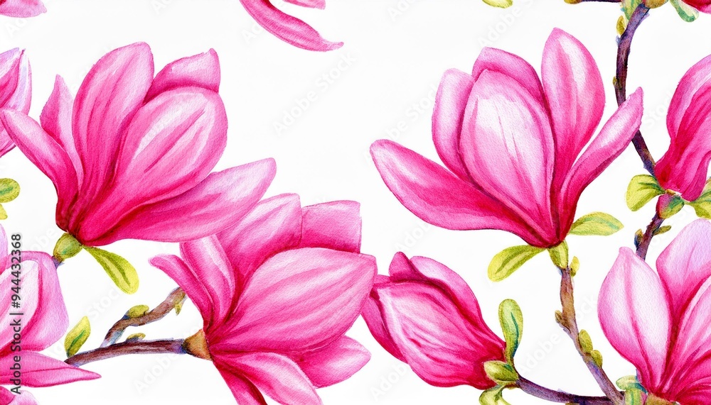 Flower Watercolor Seamless Pattern. Hand painted background with Pink Magnolia. Floral illustration for textile design or wallpaper Flower Watercolor Seamless Pattern. Hand painted background with Pink Magnolia. Floral illustration for textile design or wallpaper