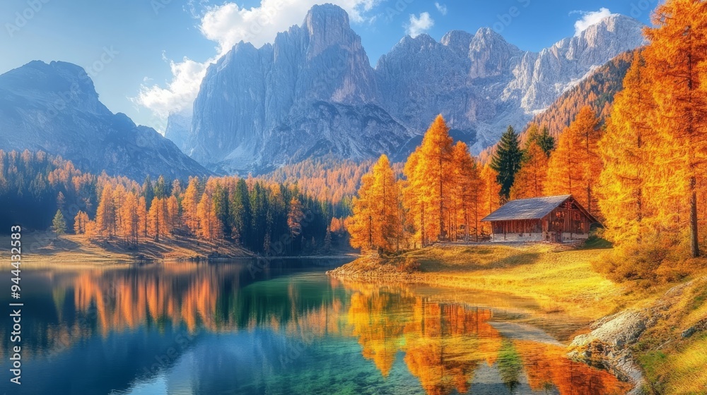 Fototapeta premium Lake Federa autumn in the Dolomites.