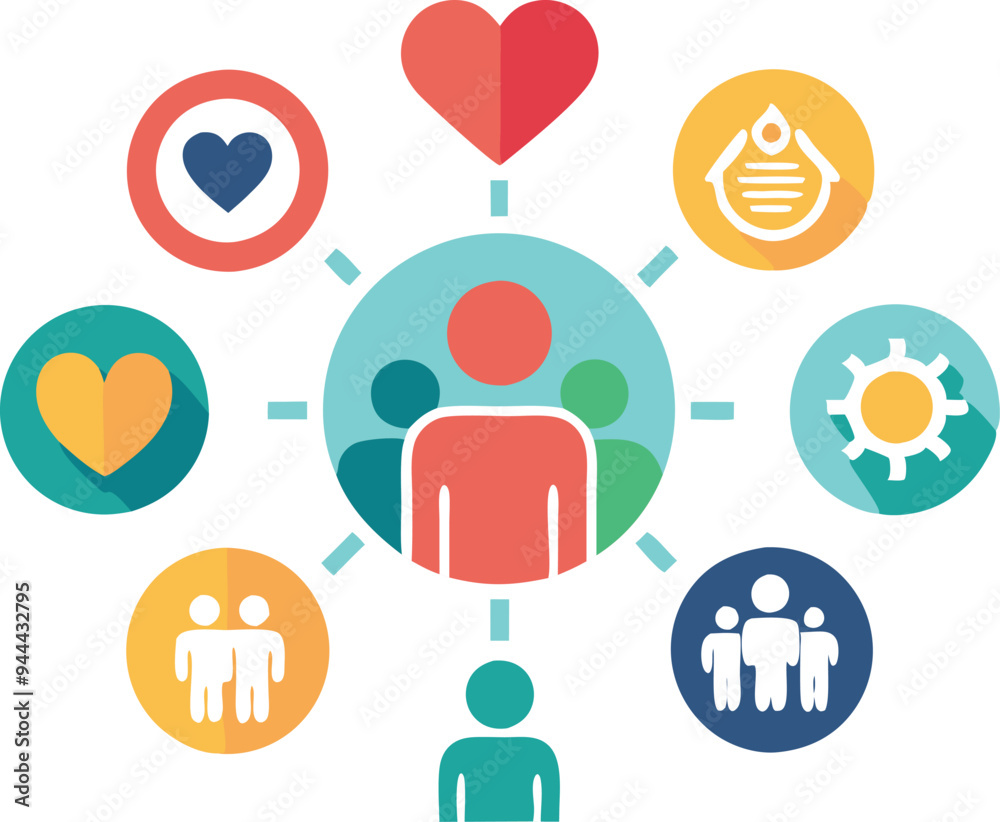 Illustration of heartshaped icons symbolizing human values, emotions, and social connections Illustration of heartshaped icons symbolizing human values, emotions, and social connections