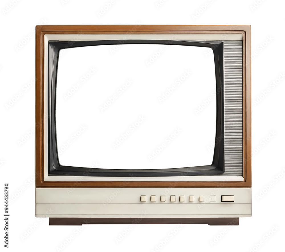 Retro TV, old vintage mid-century televison box isolated on transparent background, png file, ai generated