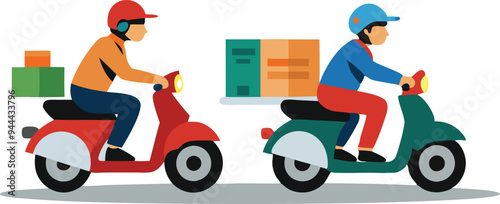 Illustration of two motorbike delivery riders symbolizing transportation and online delivery services