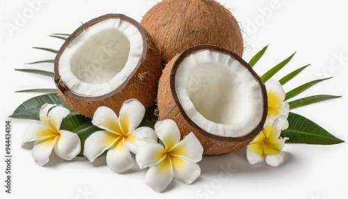 coconut with leaves, coconut with flower