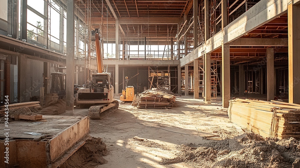A construction site with a focus on sustainable practices, including the use of eco-friendly materials and waste management A construction site with a focus on sustainable practices, including the use of eco-friendly materials and waste management