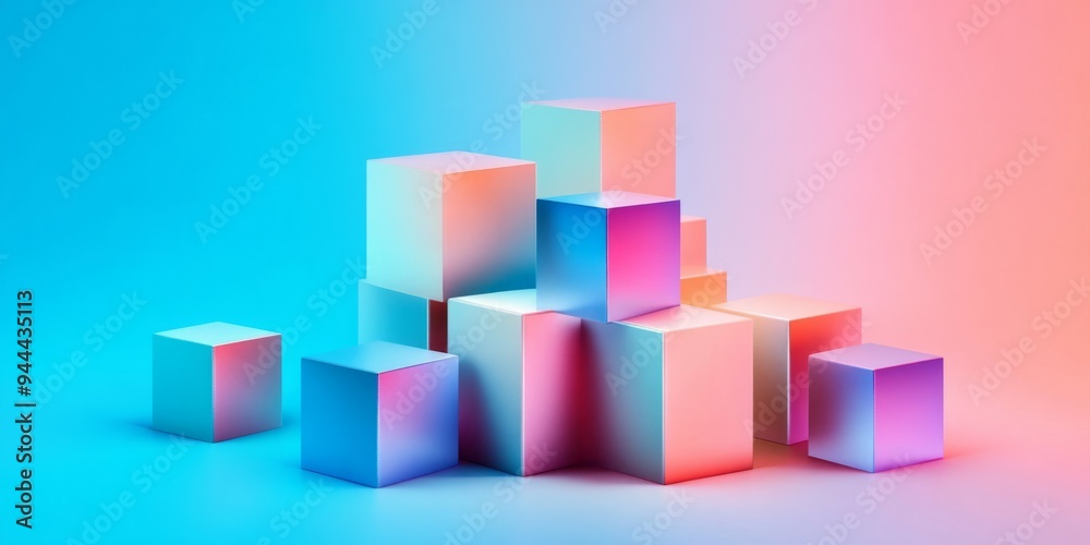 Colorful geometric cubes arranged aesthetically in soft blue and pink lighting Colorful geometric cubes arranged aesthetically in soft blue and pink lighting