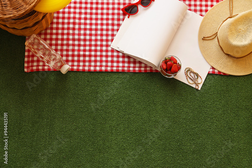 Summer picnic flat lay with...