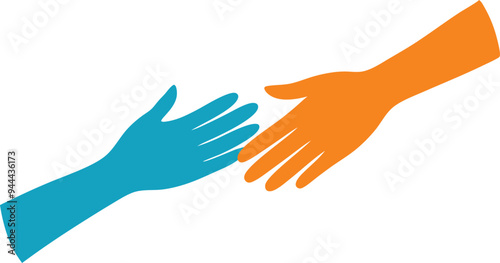 Colorful illustration of two hands, one orange and one blue, reaching out to each other symbolizing unity.