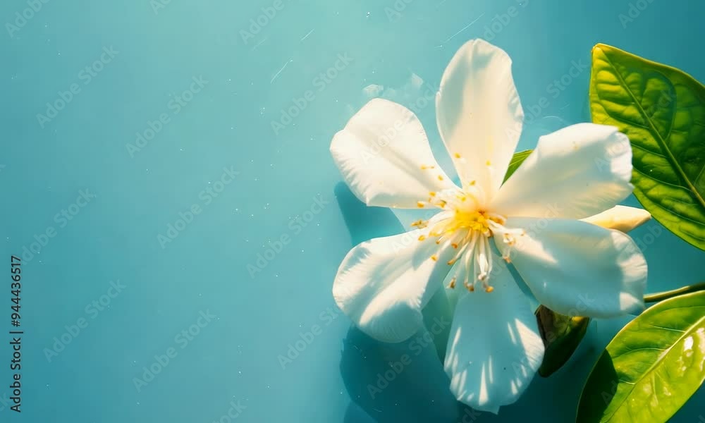 White flower floating on blue water