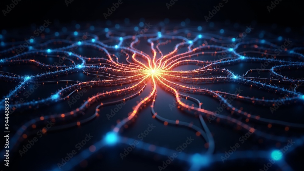 A stunning and intricate visualization of a neural network, representing the interconnectedness of artificial intelligence and digital data flow. Glowing lines and nodes create a mesmerizing web. A stunning and intricate visualization of a neural network, representing the interconnectedness of artificial intelligence and digital data flow. Glowing lines and nodes create a mesmerizing web.