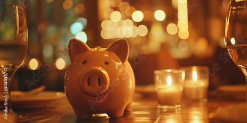 Saving on Dining Out Depositing Funds into Piggy Bank photo