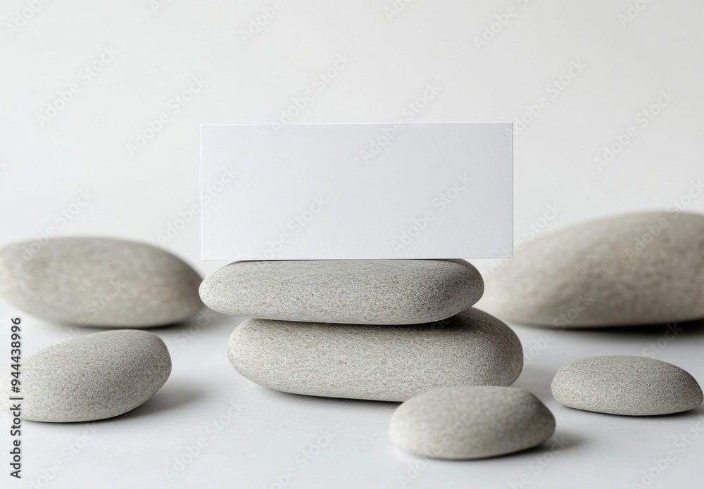 Blank Business Card  Mockup  on Cobblestone Flat Surface   Against White Background