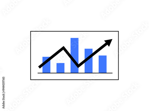 A chart with blue bars and a black arrow showing upward trends, indicating data growth or financial success. Useful for business presentations, data analysis, and financial forecasting. photo