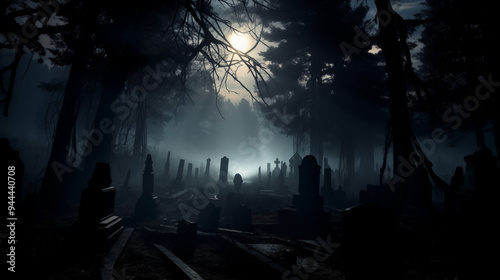Haunted Cemetary, Scary Forest, Fantasy, Generative AI