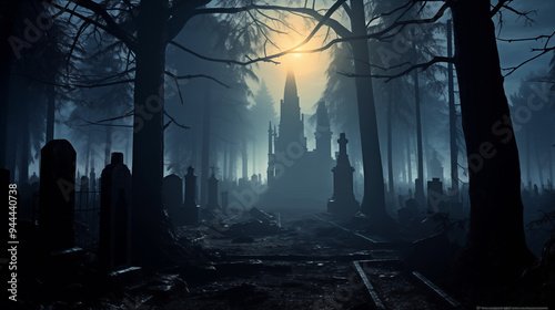Haunted Cemetary, Scary Forest, Fantasy, Generative AI