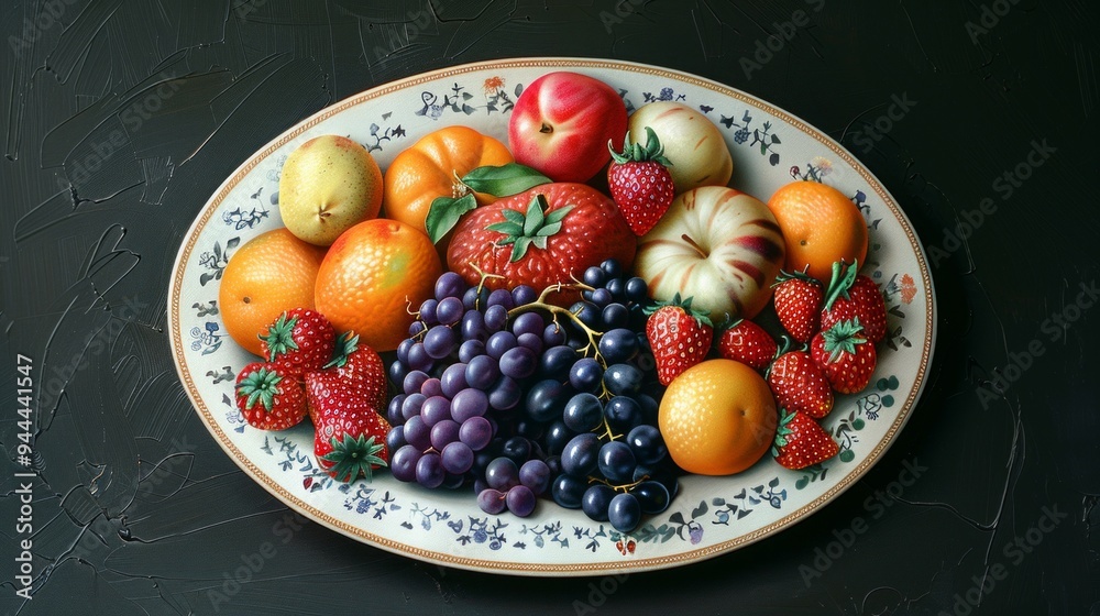 fruit lot on ceramic plate fruit lot on ceramic plate