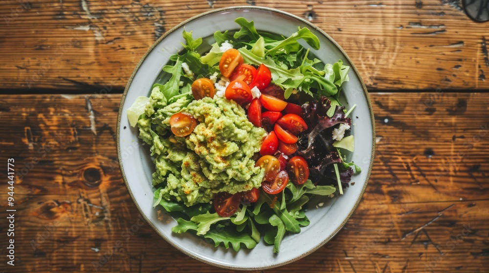 top view salad with guacamole top view salad with guacamole