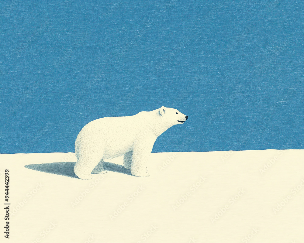 Fototapeta premium A solitary polar bear standing against a blue sky, embodying the beauty and harshness of Arctic landscapes.