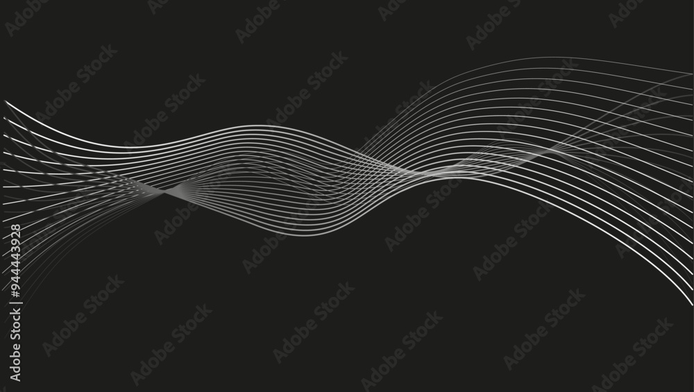 White undulate twisted lines . Technology geometric ribbon banner with blend effect, frequency soundwave curve , data science Vector illustration. Isolated wave swirl on black background. eps png White undulate twisted lines . Technology geometric ribbon banner with blend effect, frequency soundwave curve , data science Vector illustration. Isolated wave swirl on black background. eps png