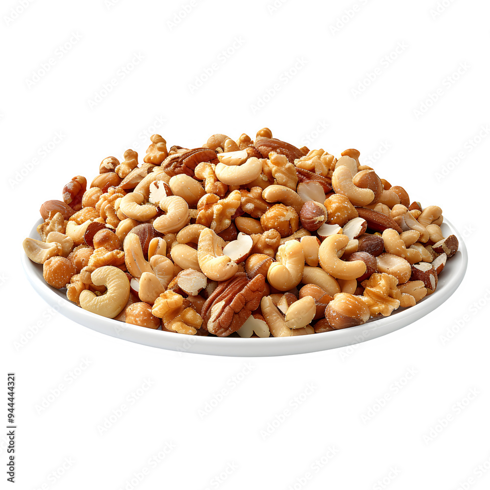 Assortment of georgian nuts, like cashews and walnuts, showcased on a clean white plate against a see-through backdrop, great for cooking endeavors Assortment of georgian nuts, like cashews and walnuts, showcased on a clean white plate against a see-through backdrop, great for cooking endeavors