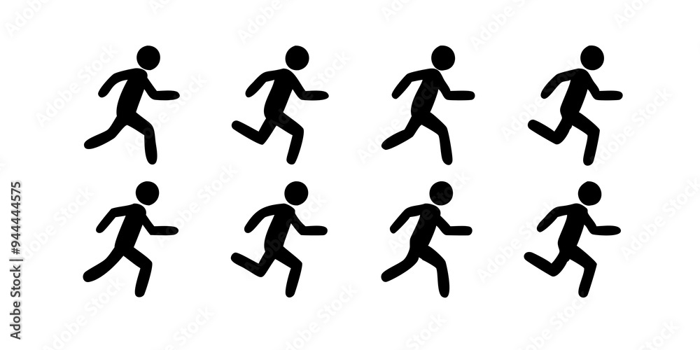 running man icon set, sports movement transparent white background running man icon set, sports movement transparent white background