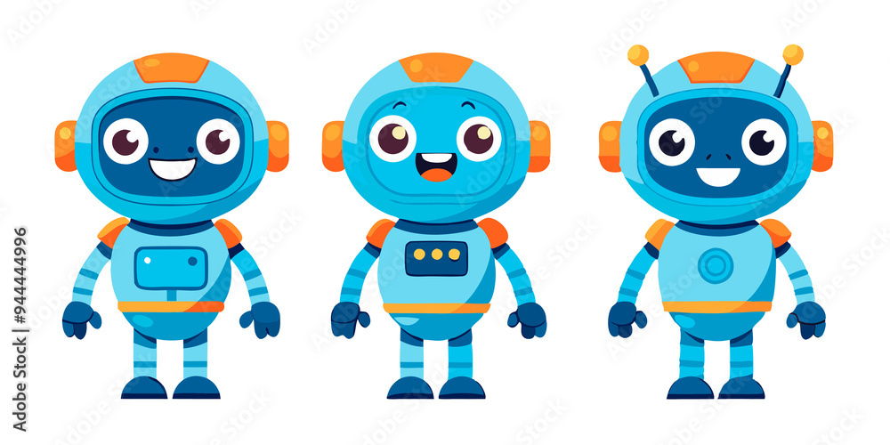 set of cartoon robot , transparent white background set of cartoon robot , transparent white background