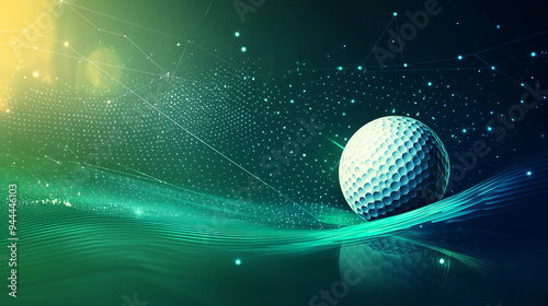 Modern Golf Poster Design with Geometric Shapes and Abstract Patterns on Gradient Background, golf ball
