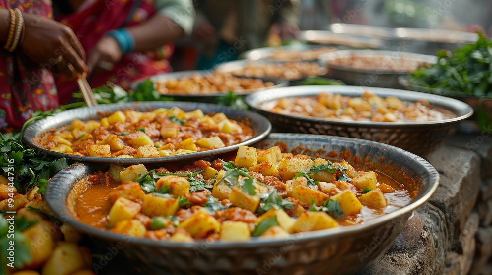 Fototapeta premium Delicious traditional Indian street food prepared with vibrant spices