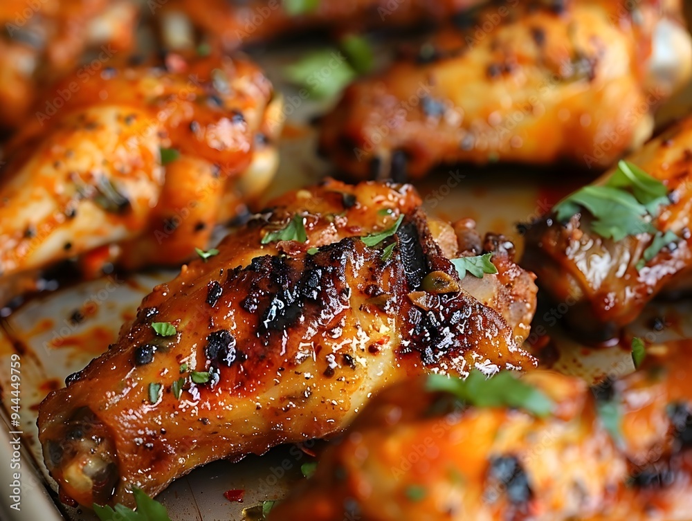 Crispy grilled or barbecued spicy chicken wings Crispy grilled or barbecued spicy chicken wings